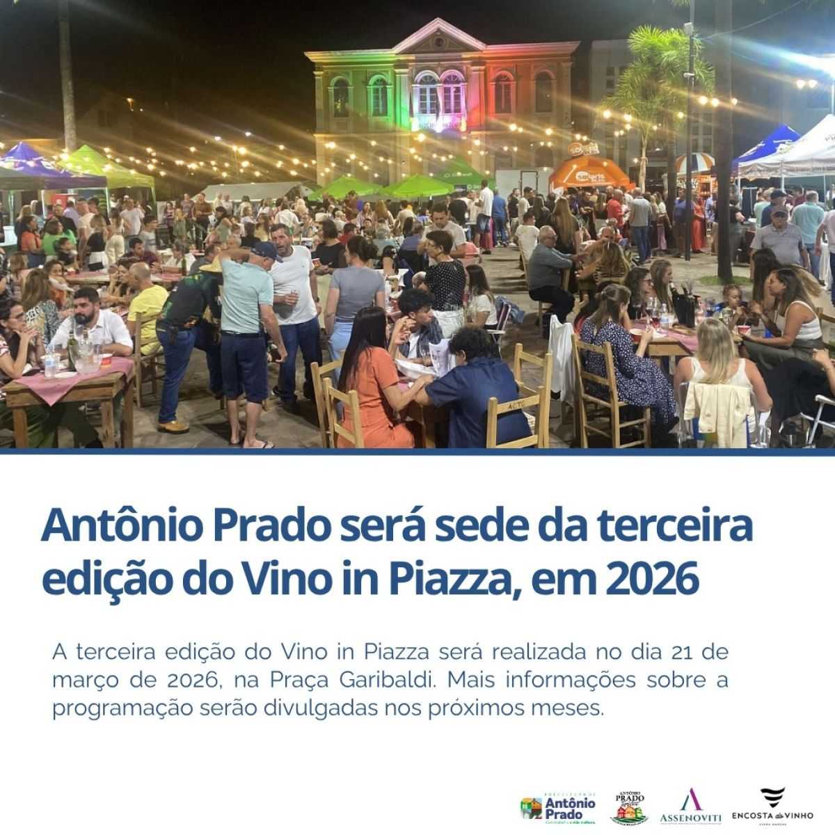 Foto de capa da notícia Antônio Prado será sede da terceira edição do Vino in Piazza, em 2026