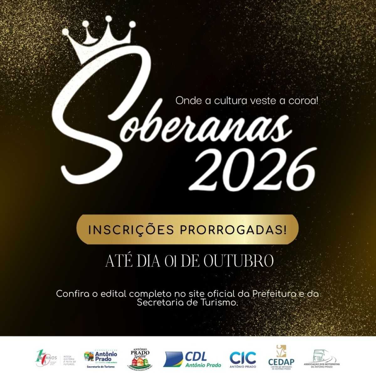 Foto de capa da notícia INSCRIÇÕES PRORROGADAS – Concurso de Soberanas 2026! ✨👑